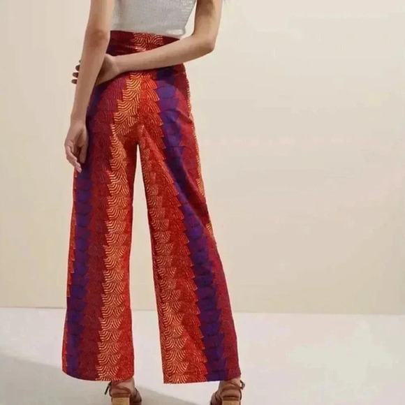 NWT Anthropologie x SIKA Abstract Red Wide-Leg African Bohemian Trousers Size 2 - Picture 3 of 6